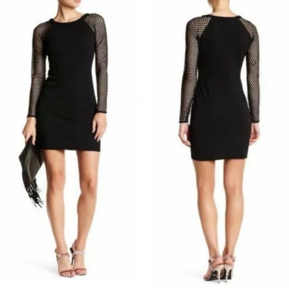 Nicole Miller Studio Black Fishnet Long Sleeve Shift Dress Size 16